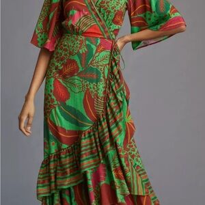 Farm Rio x Anthropologie Flutter-Sleeve Wrap Maxi Dress